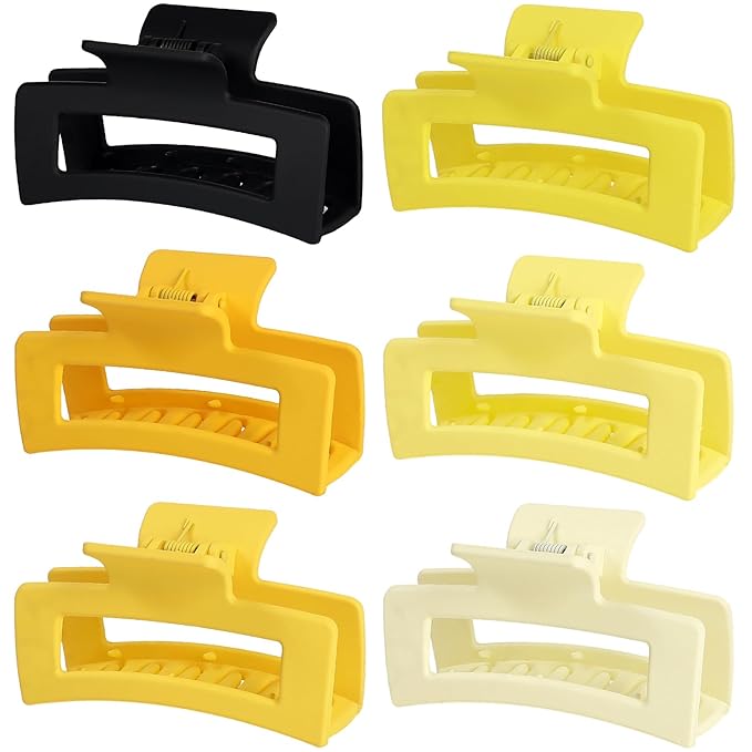3.5 Inch Medium Hair Claw Clips 6 Pack Hair Clips for Women Square Rectangle Claw for Hair Banana Jaw Clips Hair Accessories for Girls (Yellow)