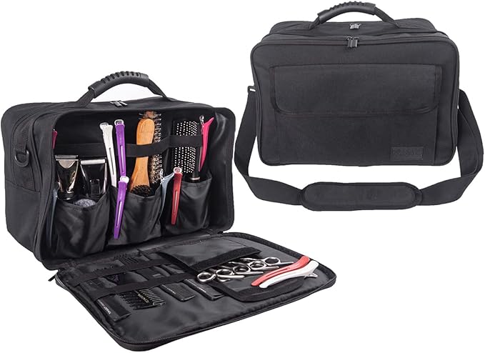 Pro Large Capacity Beauty Hairdressing Barber Tool Bag Polyester Hair Equipment Cosmetic Salon Shoulder Organizer Kit Grooming Hair Stylist Scissor Holder Storage Carrying Travel Case
