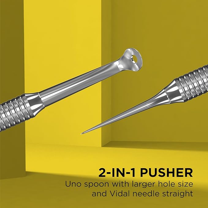 Staleks Pro Cosmetology Double-Ended Tool Expert 21 Type 4 – Large-Hole Uno Spoon & Vidal Needle – Stainless Steel Blackhead Remover – Pimple Extractor Tool