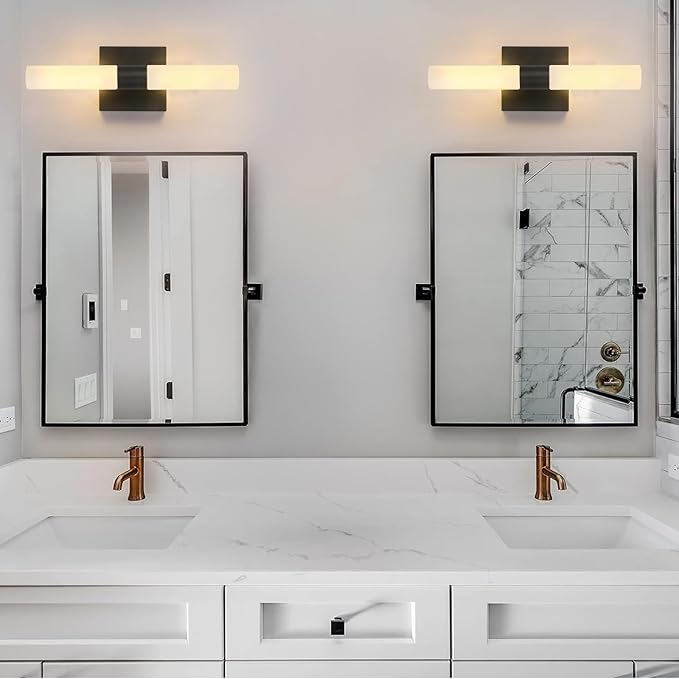Wall Sconces Set of Two Matte Black Modern Bathroom Sconces Lighting Set of 2 Frosted Glass Shade Indoor Wall Lamp Wall Mounted Lights Metal Wall Light Fixtures for Living Room Stairs