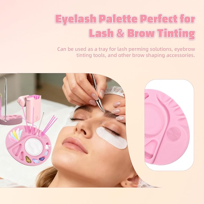 Makeup Palette, 5-In-1 Multifunction Silicone Makeup Mixing Palette with Spatula Artist Tool for Mixing Foundation Nail Art, Eyelash Glue, Cosmetic Makeup Foundation Blending Palette Pink