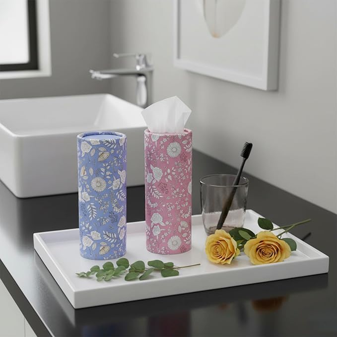 Car Tissues Cylinder, 4-Pack, 50 Tissues per Canister, 3-Ply (200 Total), Facial Tissues for Car Cup Holder, Round Tissue Box Holder, Wildrose & Dandelion Whispers