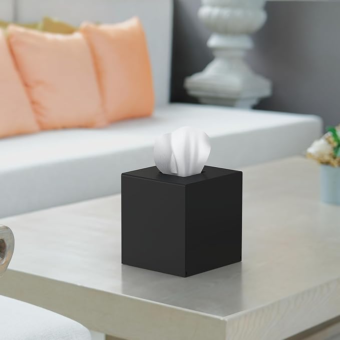 SILUT Tissue Box Cover Square, Shiny Acrylic Tissues Holder, Facial Tissue Holder, Modern Tissue Dispenser for Bathroom Bedroom Office, Shiny Black
