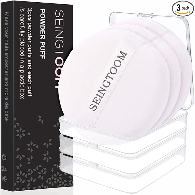 3Pcs Large Powder Puff, 3.93 Inch Body Puff，Loose Soft Velour Body Powder Puff and Container White