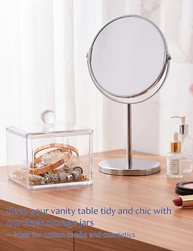 Cotton Swab Holder with Plastic Lid, Clear PS Qtip Container, Single Layer Bathroom Organizer for Cotton Balls & Pads, Vanity Storage, Dorm Room Essentials, Small Space Decor