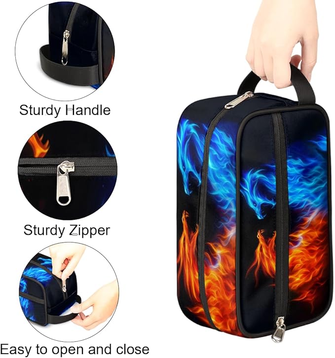 Abstract Fire Dragon Kids Toiletry Bag for Boys Girls, Cosmetic Makeup Bag with Handle, Travel Shaving Kit Organizer, Waterproof Portable Wash Bag for Gym Vacation Camping Sports