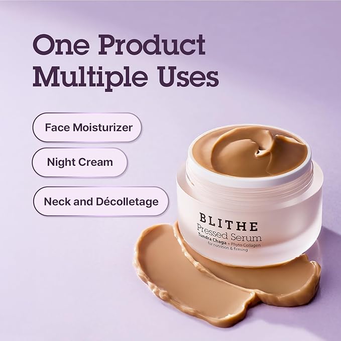 BLITHE Pressed Serum Tundra Chaga With Peptide & Collagen | Korean Moisturizer | Anti Aging Cream & Skin Tightening Cream for Face | Formula for an Instant Face Lift, 1.68 fl oz
