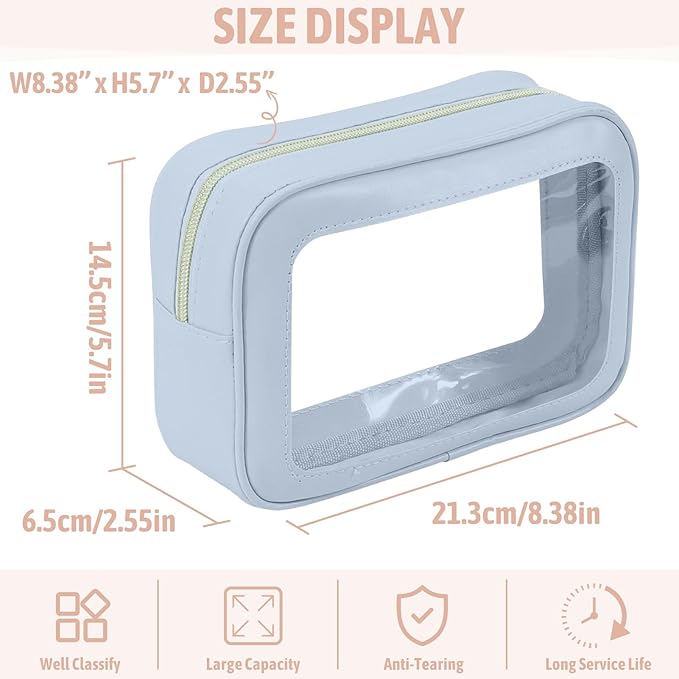 3PCS Clear Toiletry Bag,TSA Approved Travel Makeup Pouch with Zipper for Cosmetics and Toiletries，Diaper Bag Organizer Pouch Set，Women's Purse Organizer and Clear Car Bag