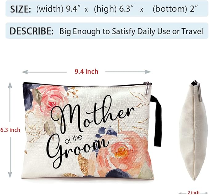 ZHANTUONE Mother of the Groom Funny Cosmetic Bag, for Travel Toiletry Zipper Storage Pouch Makeup Bag, Wedding Engagement, Present for Mother Women, Wedding Gifts for mom friend coworker Sister BFF