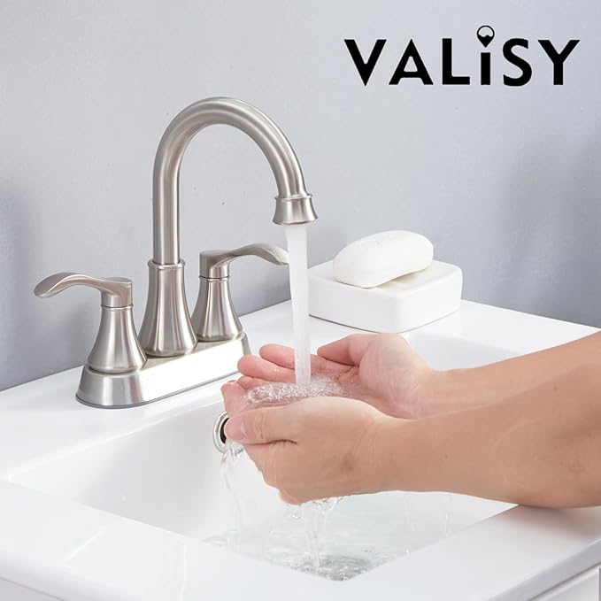 Lead-Free Commercial 2-Handle Brushed Nickel Bathroom Sink Faucet, 360° Swivel High-Arc Spout 4 Inch Centerset Lavatory Vanity Faucets Set for Bathroom Sink with Drain & Water Hoses, VLS10003BML-1