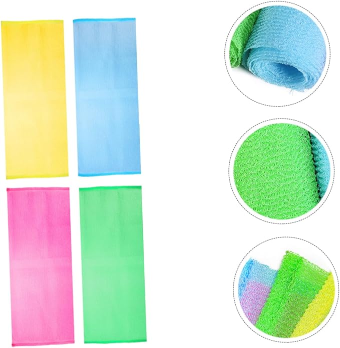 4pcs Back Scrubber Strap Gentle Exfoliating Bathing Washer for Men Women Comfortable Flexible Design for for All Ages Colors
