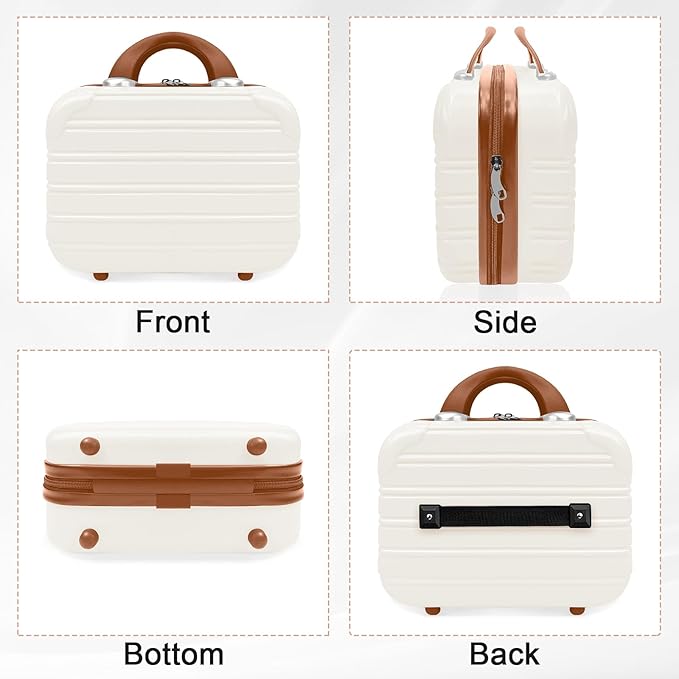 14 inch Hard Shell Makeup Train Case Portable PC ABS Mini Suitcase for Organizer Cosmetics Makeup Brushes Toiletry Beige