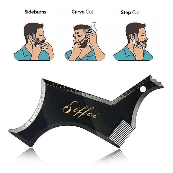Men's Beard Shaping Styling Tool with Handmade Pocket Size Wooden Comb in PU Cover, 2026 Version Precision Edging for Jaw, Cheek & Neck Lines, Works with All Beard Razors & Trimmers