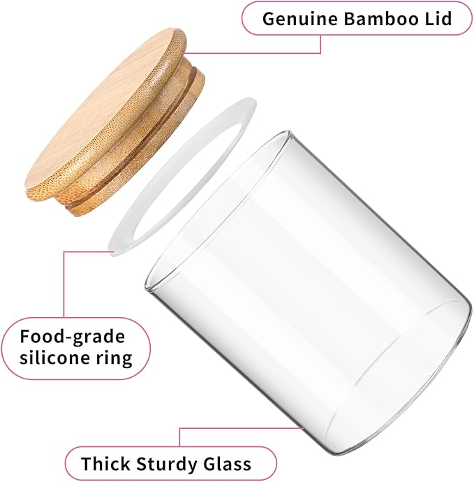 Glass Qtip Holder Dispenser with Bamboo Lid, 2 Pack Apothecary Jars with Lids, Cotton&Swab Apothecary Jars, Qtip Holder Bathroom Set for Countertop Bathroom Essentials Accessories Decor