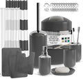 Clara Clark Bathroom Set - Gray Bathroom Accessories Set, Bathroom Sets with Shower Curtain and Rugs, 23PC Shower Curtain Set with Liner, Soap Dispenser, Soap Dish, Toilet Brush Holder, and Trash Can