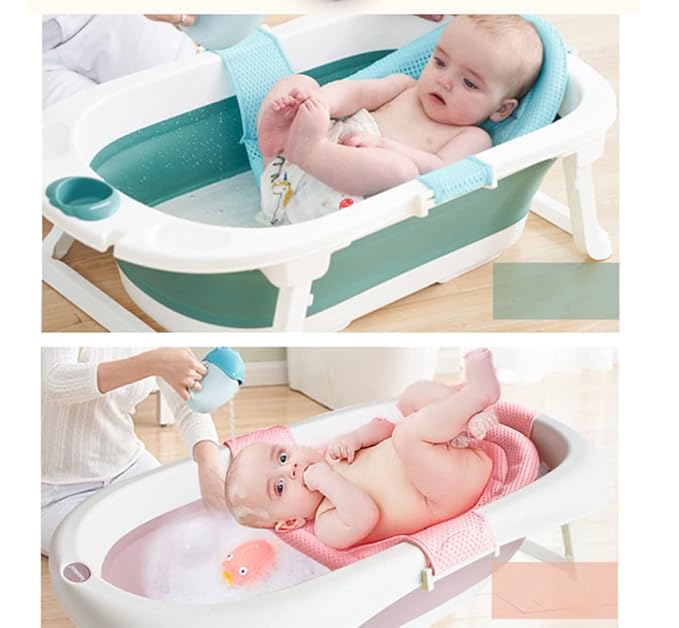 Breathable Mesh Newborn Baby Bath Mat Baby Tub Pillow Adjustable Non-Slip Bath Seat Pad Bath Cushion for Bathtub for 0-18 Months ((NO TUB)