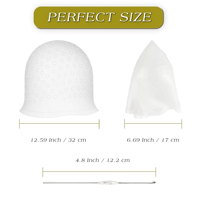 2PCS Reusable Silicone Hair Highlighting Caps with Hooks – Pull Through Dye Caps with Holes for Frosting & Coloring, Hairdressing Salon Kit