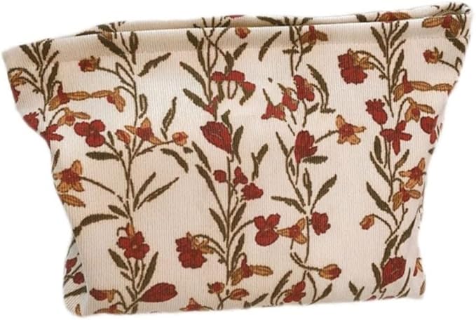 SxoSyo Makeup Bag for Women Cosmetic Bags Large Make up Brushes Pouch Travel Toiletry Zipper Purse Organizer for Gifts (flowers and plants, Beige)