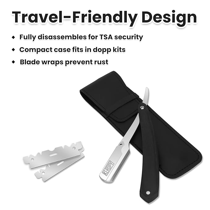 Black Wooden Handle Shavette Straight Razor Kit for Men - Professional Barber Straight Edge Razor with for a Close, Smooth Shave & Beard Shaping