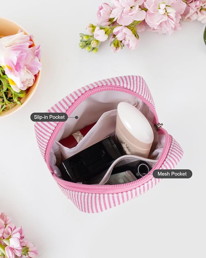 Small Makeup Bag, Mini Makeup Pouches for Purse Cute Cosmetics Bag Pouch with Slip-in Pockets Small Travel Toiletry Bag Makeup Storage Bag Lipstick Organizer Purse Essentials