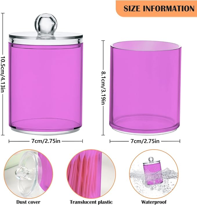 Orchid Qtip Holder Organizer Dispenser Cotton Swabs Cans Plastic Jars with Lid Set 4 Pack Bathroom Storage Canister for Cotton Ball Floss Cotton Pads
