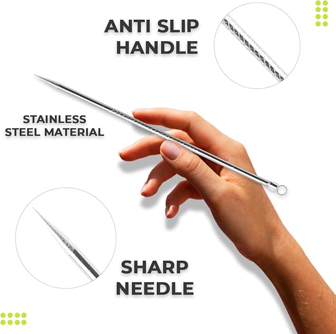 2 Pcs Pimple Extractor Tool 410 Grade Stainless Steel | Comedone Extractor, Pimple Popper, Blackhead Remover for Face, Zit Popper, Pimple Needle for Acne Removal