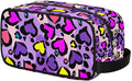 Heart Shape Leopard Skin Print Kids Toiletry Bag for Boys Girls, Cosmetic Makeup Bag with Handle, Travel Shaving Kit Organizer, Waterproof Portable Wash Bag for Gym Vacation Camping Sports