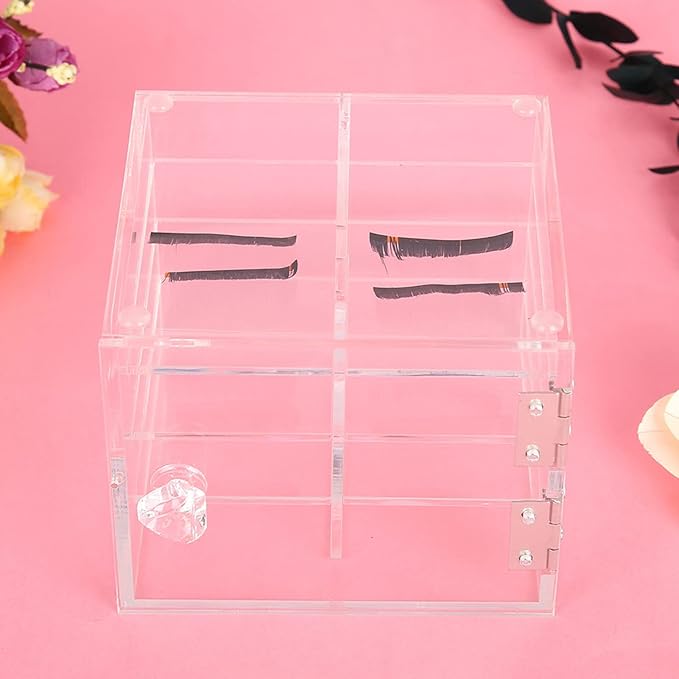 Dioche Acrylic Clear False Eyelash Organizer Case, 8 Layers False Eyelash Extension Carrying Box Acrylic Storage Box for Grafting Lash Extension, Cosmetic Makeup Storage Box