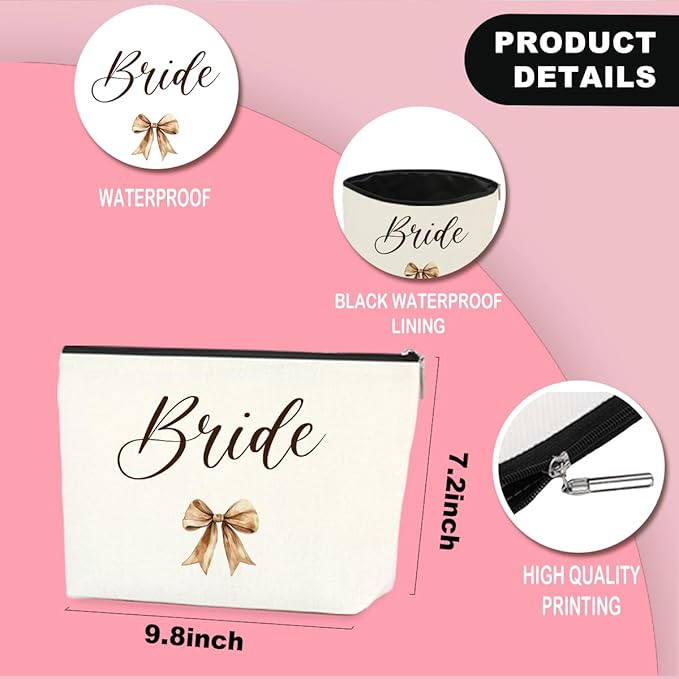 Elegant Wedding Makeup Bag - Bride Gift Set, Bridal Shower Present for Her, Bachelorette Party Keepsake - Cosmetic Organizer Ladies Friend Fiance