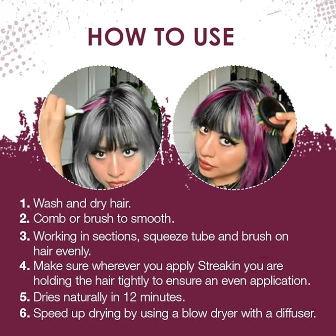 Punky Colour Streakin' Brush on Color Orchid, Temporary Hair Color Creme, Instant, DIY Hairstyle, Vibrant, Soft Hold, Men Women Kids, Easy-Squeeze Tube, 1.2 fl oz
