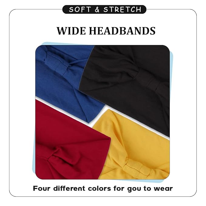 Kachanaa 4 Pack Wide Headbands for Women Non Slip Elastic Boho Bandeau Hair Bands Yoga Workout Running Sweat Hair Wraps Hair Accessories