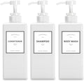Shower Dispenser Set, 3 White Refillable Bottles, 22oz Large, Shampoo, Conditioner, Body Wash