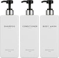 White Shampoo and Conditioner Dispenser Set by Brighter Barns - Refillable Shower Soap Bottles - Empty Body Wash Dispenser - Neutral Home Decor for Shower, Guest Bathroom, Airbnb, Spa (White Silver)