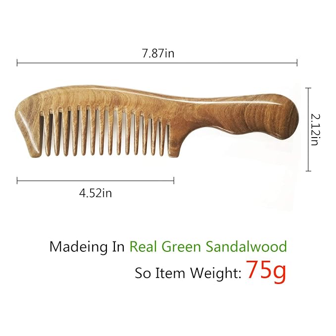 Hair Comb Wooden Wide Tooth Comb for Curly Hair Detangling Wood Green Sandalwood Comb