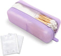 Cotton Pad Swab Travel Case – 2-in-1 Portable Waterproof Qtips Dispenser for Cotton Square Pad & Qtip, Floss, Bobbi Pin, Nail Kit, Hair Accessories Organizer TSA Compliance – VISFRESH (Purple)