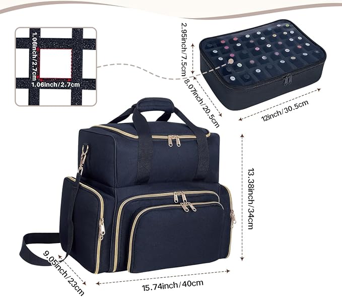 Nail Polish Organizer Case 80 Bottles(15ml/0.5fl.oz) Large Capacity Travel Storage Box with 2 Detachable Bags for Women's Nail Tools Essential Oils and Cosmetics Sets Black