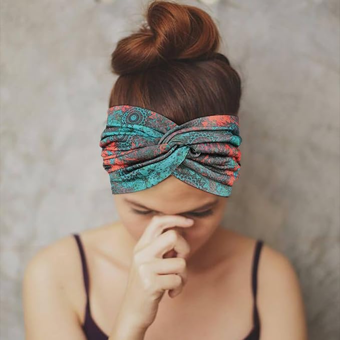 DRESHOW 4 Pack Turban Headbands for Women Wide Vintage Head Wraps Knotted Cute Hair Band Accessories