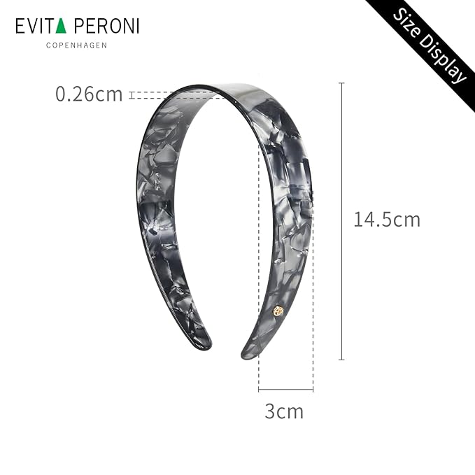 EVITA PERONI Wide Headbands for Women with Teeth Acetate Resin Hair Bands for Women's Hair No Headache Headband No Slip Hairbands-Gray