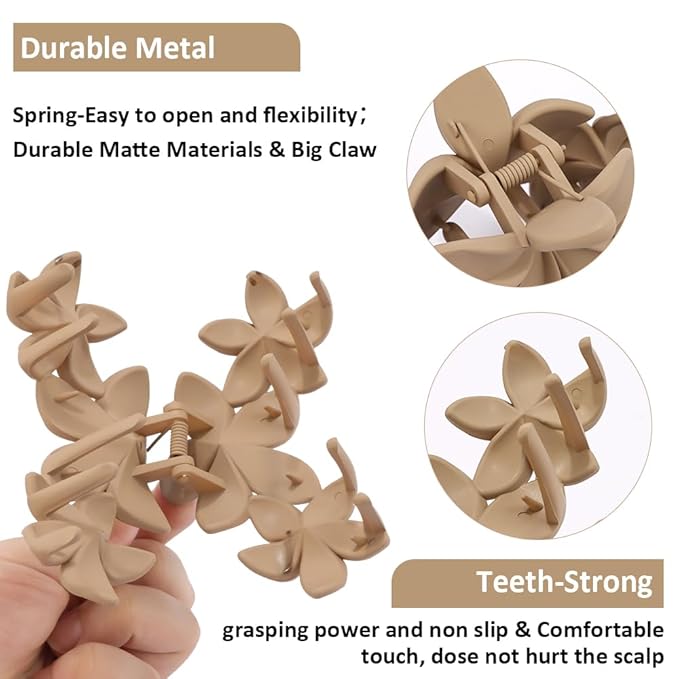 Ahoney 6PCS Flower Hair Clips for Women Strong Hold Nonslip, Big Flower Claw Clip for Thick Hair, Hawaiian Hibiscus Cute Hair Clips Beach Hair Accessories for Women Girls 11
