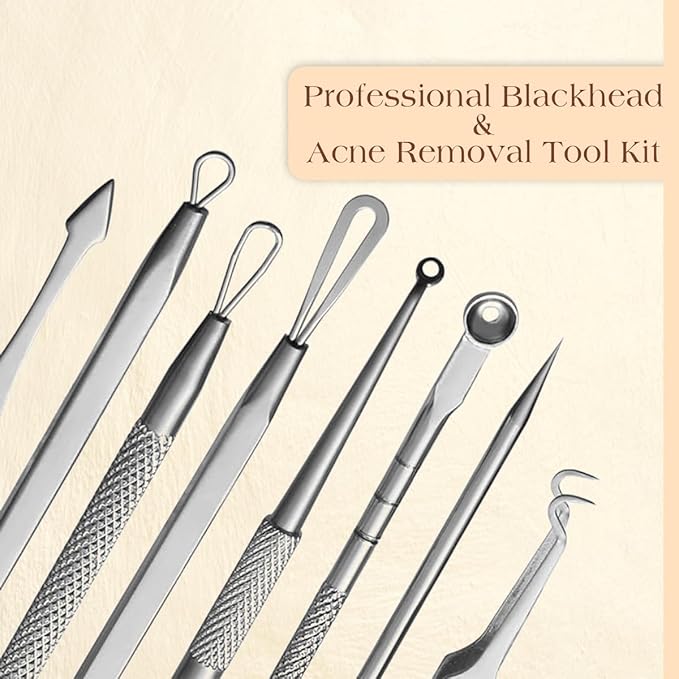 22 Pcs Pimple Popper Tool Kit 410 Stainless Steel Blackhead Remover Tools, Pimple Extractor Tool Kit for Blackheads, Blemish, Comdone, Acne, Zit, and Whiteheads for Face & Nose