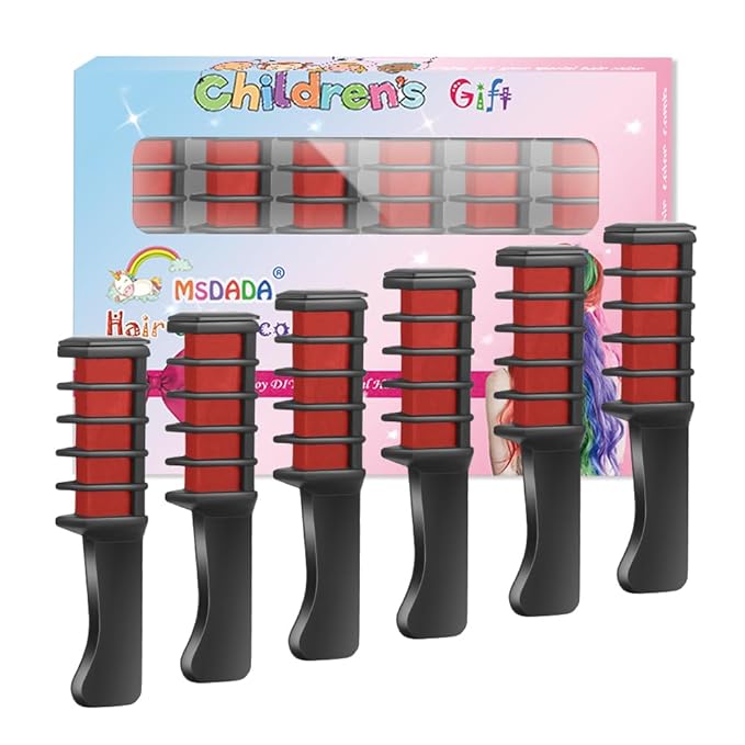 MSDADA New Hair Chalk Comb Temporary Hair Color Dye for Girls with Light Color Hair, Washable Hair Chalk for Girls Age 4 5 6 7 8 9 10 Birthday DIY, Christmas, New Year(Red)