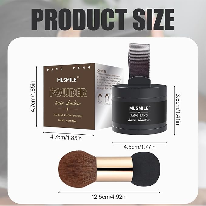 Hairline Powder Hair Root Touch Up - 3 Brush Heads, Instant Cover up Gray Hair, Portable Hair Color Concealer, Women Men's Grey Hair Coverage, Multi-purpose for Eye Shadow & Contouring - Black