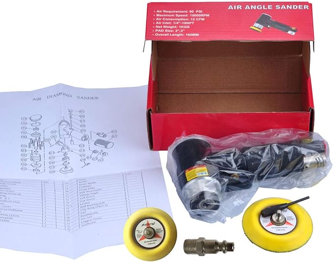 2" & 3" Dual Action Mini Air Sander, Random Orbital Pneumatic Polisher Kit with Pads & Accessories, High Speed Air Angle Sander for Auto Body, Wood, Metal, and Furniture Polishing