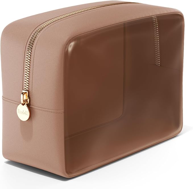 Embla Clear Large Makeup Bag Cute Big Make Up Nylon Pouches Travel Bathroom Bags for Toiletries XL Cosmetic Pouch for Women Girls Extra Large Zipper Toiletry Skincare Organizer Brown
