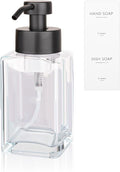 Foaming Soap Dispenser with Stainless Steel Pump, 12oz Refillable Glass Liquid Dish Soap Bottles for Bathroom, Kitchen Sink, Home Decor