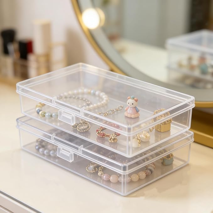 12 Pack Rectangular Clear Plastic Storage Containers Box with Hinged Lid for Beads and Other Small Craft Items (5.7 x 2.95 x 1.18 inch)