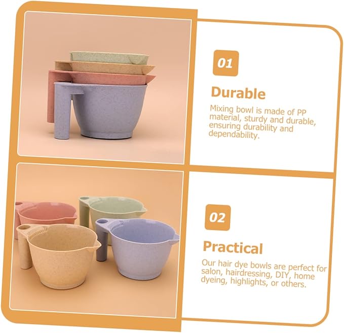 minkissy Hair Color Mixing Bowls Set of 4 with Ergonomic Handle 6.69X3.54X6.29In Portable Hair Dye Bowls for Salon Professional and Diy Home Use