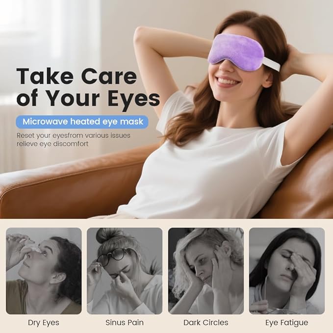 Microwave Heated Eye Mask, Steam Warm Compress for Dry Eyes, Work with Relieve, Blepharitis & Stye Treatment (Purple) - 2 Pack
