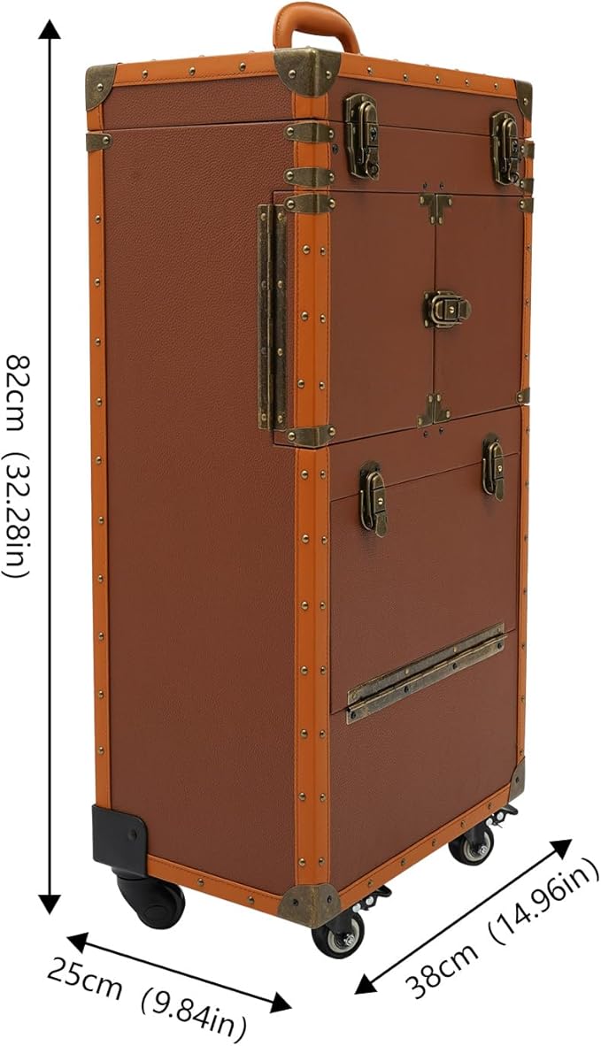 Rolling Makeup Case Large Storage Cosmetic Trolley, Rolling Lockable Makeup Train Case, Stylist Beauty Salon Cosmetic Luggage Travel Organizer Tool Box with Hair Dryer Holder (Coffee)