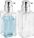 mDesign Glass Refillable Foaming Hand Soap Dispenser Modern Square Pump Bottle for Bathroom Vanities or Kitchen Sink, Countertops - 2 Pack - Clear/Chrome